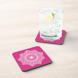 Posavasos Mandala blanco sobre fondo rosa