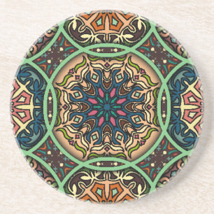 Posavasos Mandala colorida: Mano floral vintage dibujada