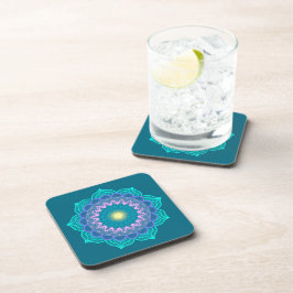 Posavasos Mandalá Colorido sobre Fondo Azul