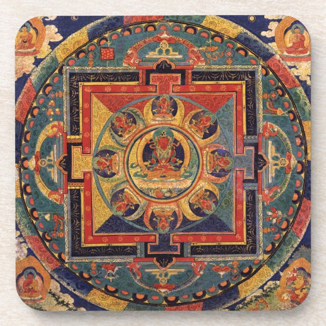 Posavasos Mandala de Amitayus. Escuela tibetana del siglo (Frente)