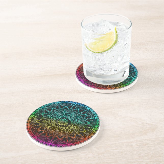 Posavasos Mandalá de Arcoíris Negro (Lado)