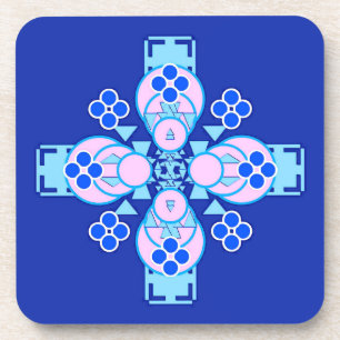 Posavasos Mandala de cuatro puntos: orquídea, azul y cobalto