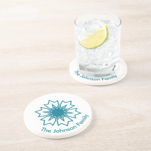 Posavasos Mandalá de Estrella Geométrica Azul Moderno Monogr