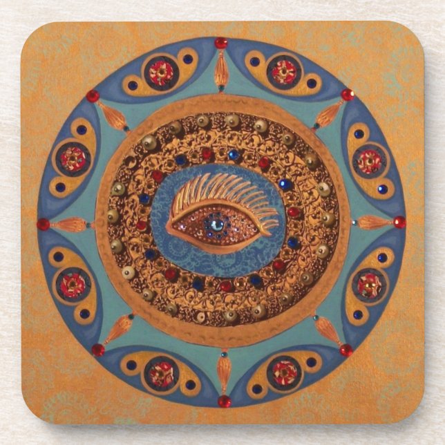 Posavasos Mandala del mal de ojo: Símbolo de la buena suerte (Frente)