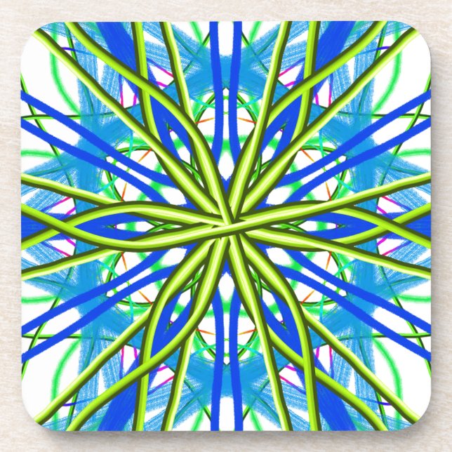 Posavasos Mandala en blanco con amarillo y el azul (Frente)