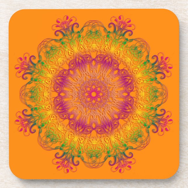 Posavasos mandala étnica sobre antecedentes naranjas (Frente)