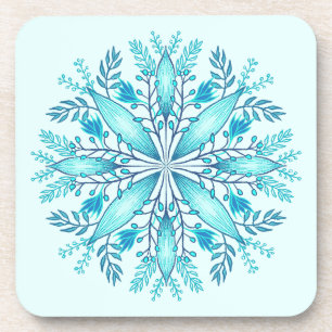 Posavasos Mandala floral - Boho azul turquesa Snowflake