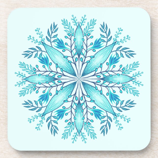 Posavasos Mandala floral - Boho azul turquesa Snowflake (Frente)