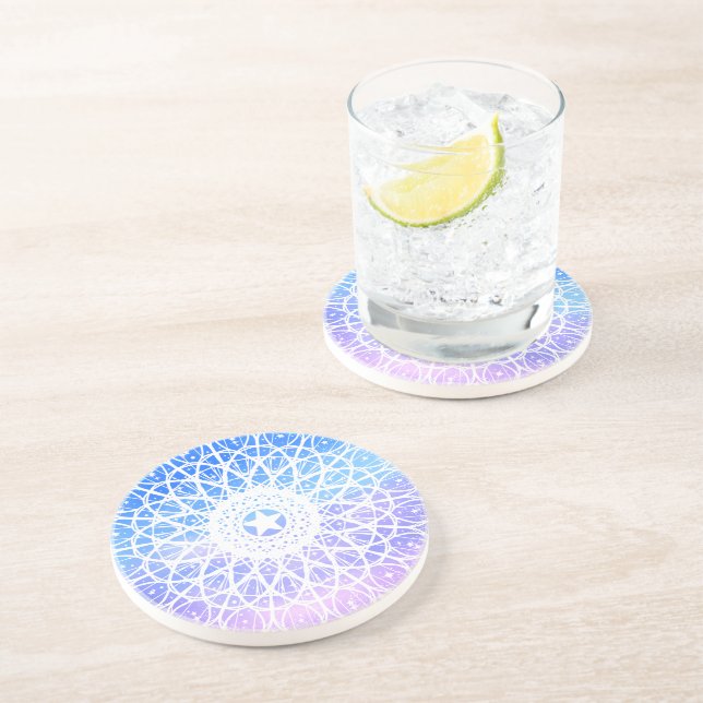 Posavasos Mandala Floral Morado, Blanco Y Azul (Lado)
