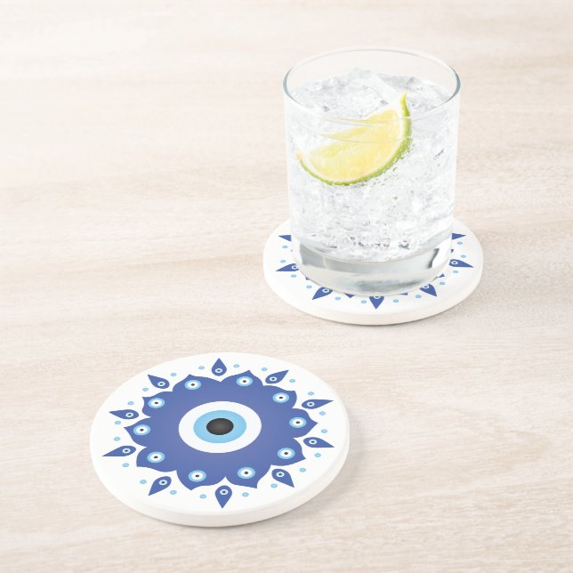 Posavasos Mandala griega malvado Ojo Azul Blanco (Lado)