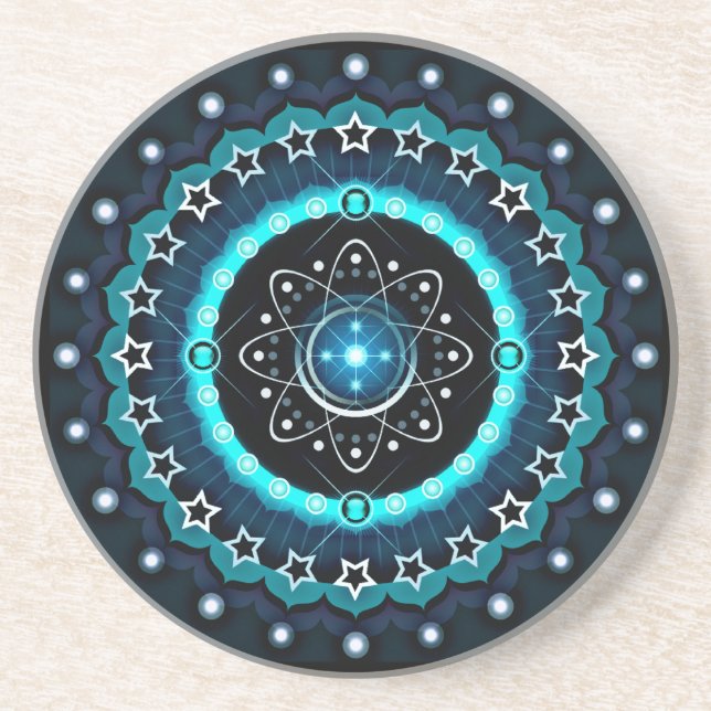 Posavasos Mandala Kaleidoscope con fondo negro (Frente)