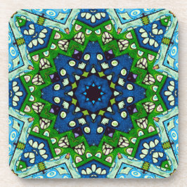 Posavasos Mandala Mosaic Geométrico Retro Azul Verde Hippie