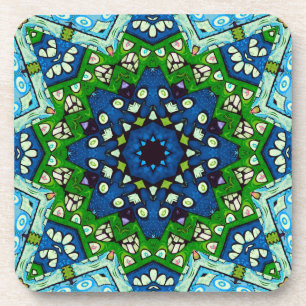Posavasos Mandala Mosaic Geométrico Retro Azul Verde Hippie