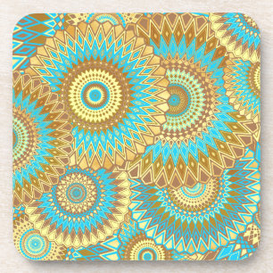 Posavasos Mandala superpuesto azul marrón dorado