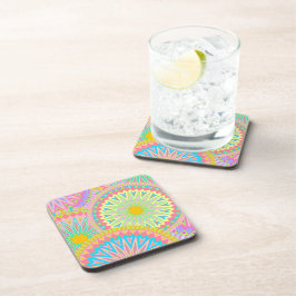 Posavasos Mándala superpuesto rosa azul amarillo menta púrpu