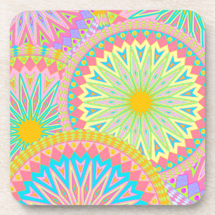 Posavasos Mándala superpuesto rosa azul amarillo menta púrpu