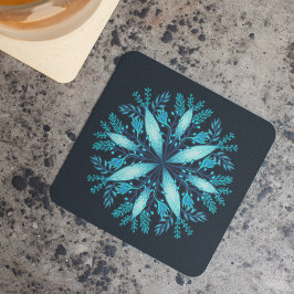 Posavasos Mandala turquesa - Flor de copo de nieve azul en i