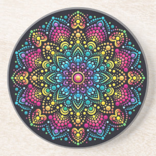 Posavasos Mandalas Pintado con Puntos de Arcoíris
