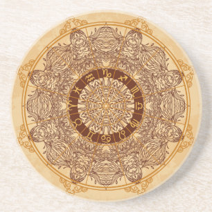 Posavasos Mandalas, zodiac, círculo ornamental, vintage.