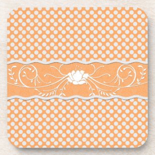 Posavasos Mandarina y lunares y flores blancas