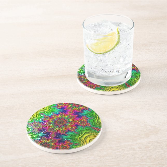 Posavasos Mandelbrot Color Explosion Sandstone Coaster (Lado)