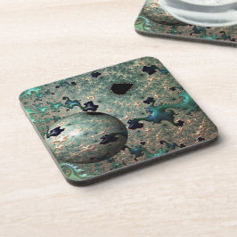 Posavasos Mandelbrot de Esmeralda y Oro con Astras Esferas