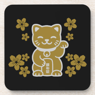 Posavasos Maneki-neko japonés de oro