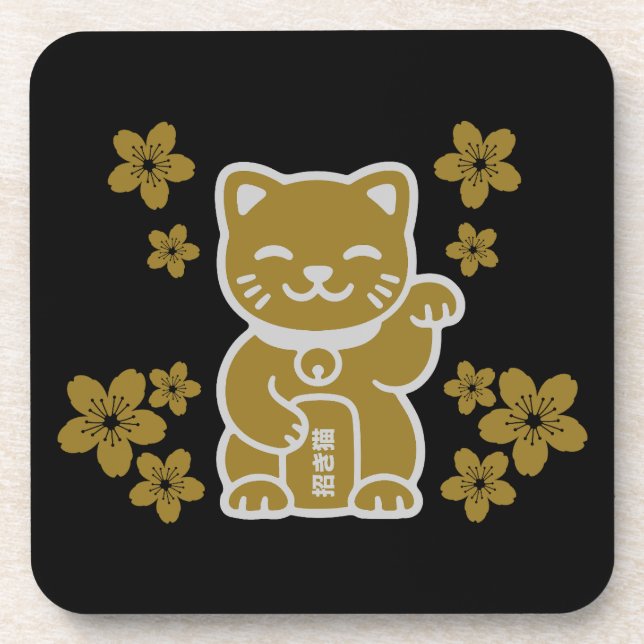 Posavasos Maneki-neko japonés de oro (Frente)