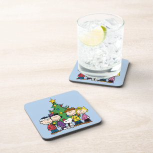Posavasos Maní   La pandilla alrededor del árbol de Navidad