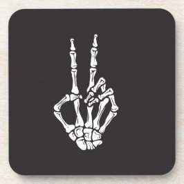 Posavasos Mano de esqueleto con signo de paz en una