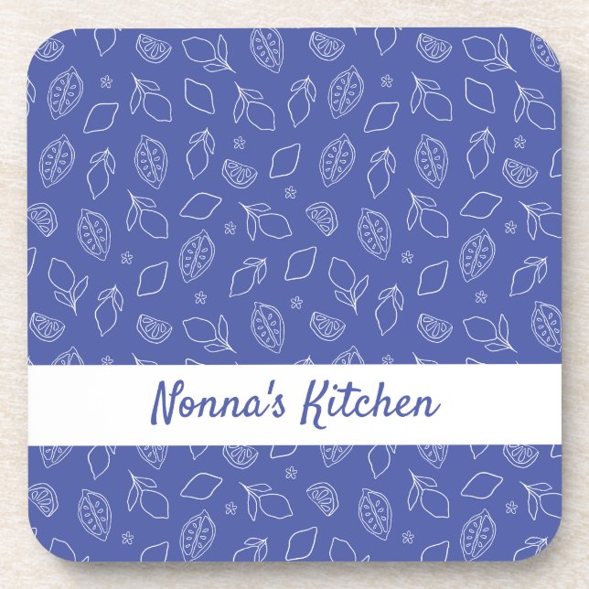 Posavasos Mano personalizada dibujada en azul lemones italia (Frente)