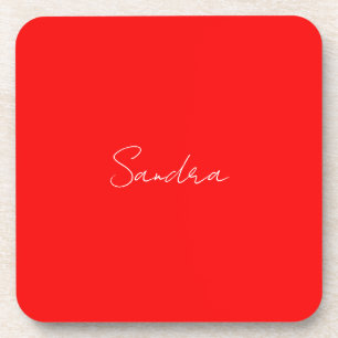 Posavasos Mano roja blanca escrita Minimalista tu nombre