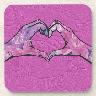 Posavasos Manos cardíacas sobre fondo encaje rosado