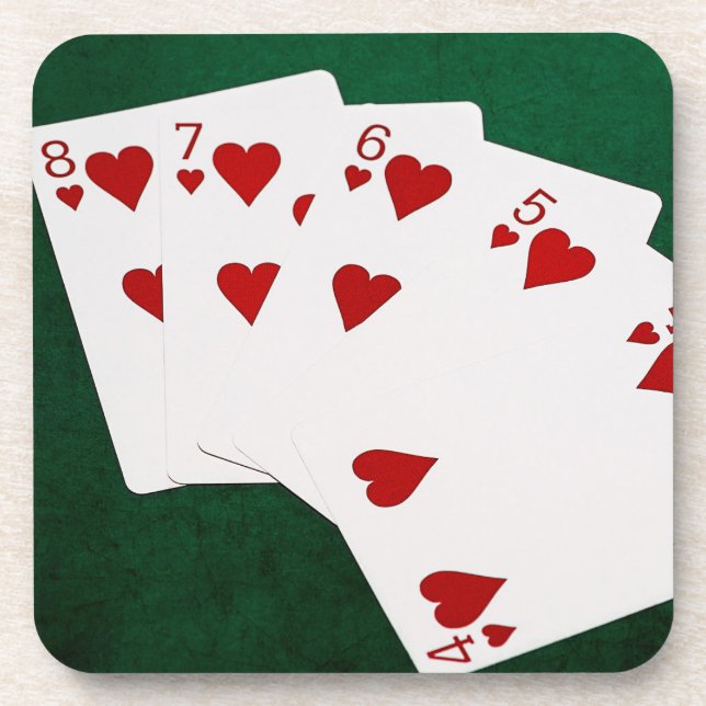 Posavasos Manos de póquer - Flush recto - Corazón adecuado (Frente)