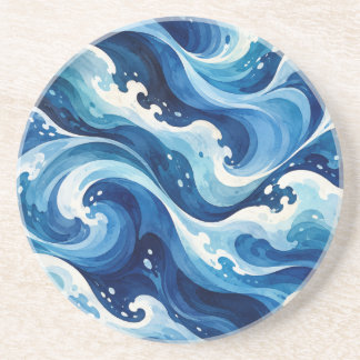 Posavasos Manta abstracta de olas del océano azul acuarela c