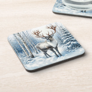 Posavasos Manta de Reno del Bosque en el Bosque de Invierno