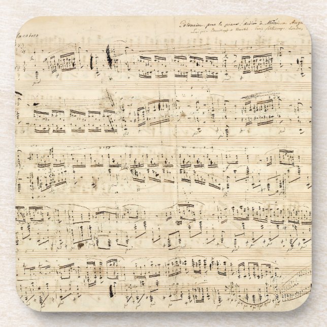Posavasos Manuscrito de Chopin de música de hojas antiguas (Frente)