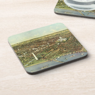Posavasos Mapa antiguo con vista panorámica de Washington DC