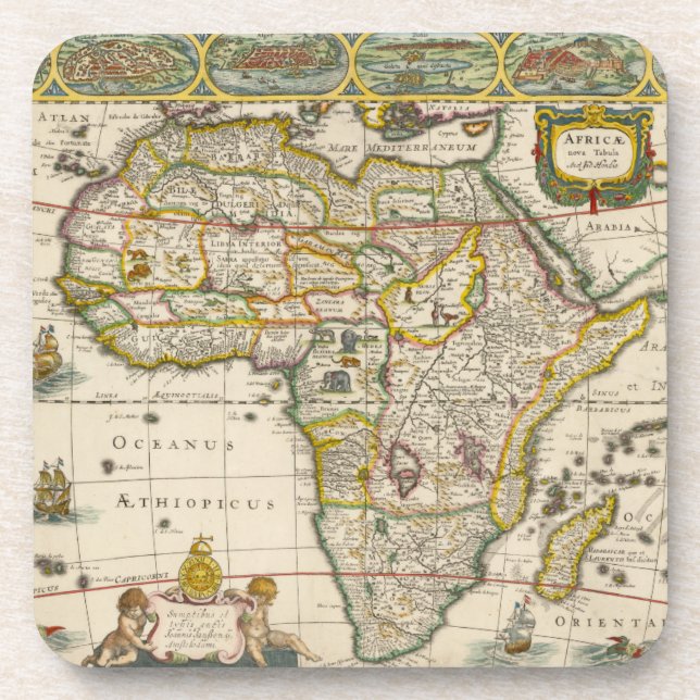 Posavasos Mapa antiguo de África de Hondius y Jansson (Frente)