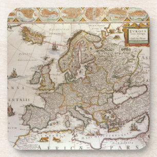 Posavasos Mapa Antiguo de Europa por Willem Jansz Blaeu, c16