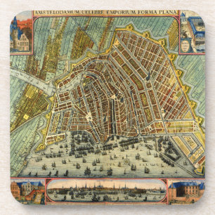 Posavasos Mapa Antiguo de la Calle de Ámsterdam, Países Bajo