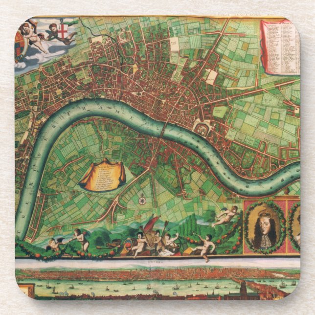 Posavasos Mapa Antiguo de las Calles de Londres de Johannes  (Frente)