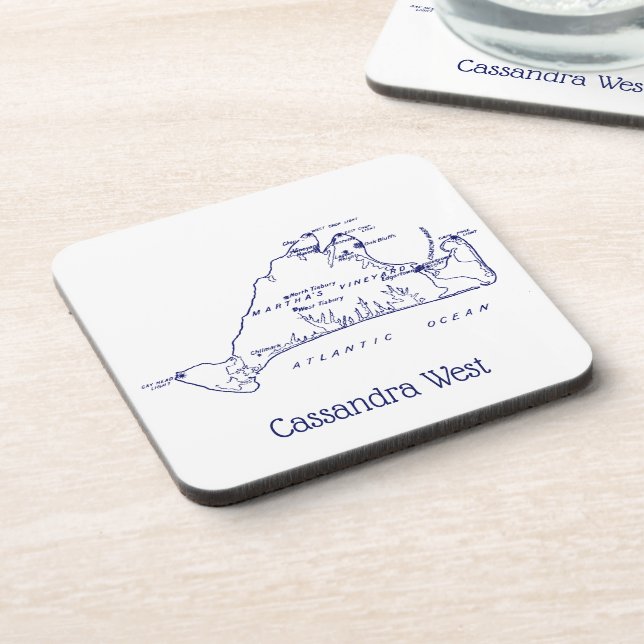 Posavasos Mapa Antiguo de Martha's Vineyard #1 Azul Marino (Lado Izquierdo)