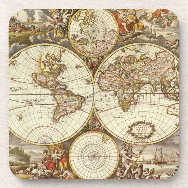 Posavasos Mapa Antiguo del Mundo Antiguo de Frederick de Wit (Frente)