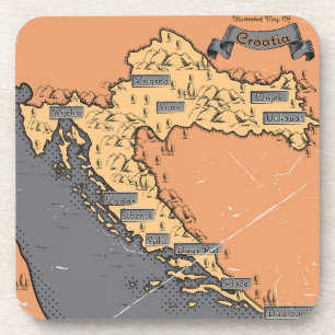Posavasos Mapa antiguo vintage de Croacia