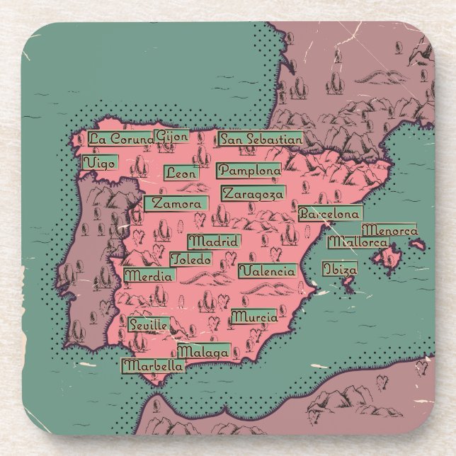 Posavasos Mapa antiguo vintage de España (Frente)