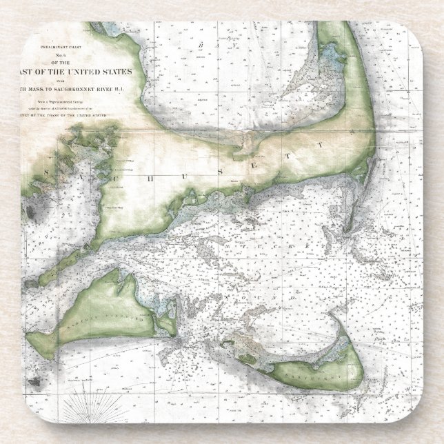 Posavasos Mapa Cape Cod, Nantucket, Martha's Vineyard (Frente)