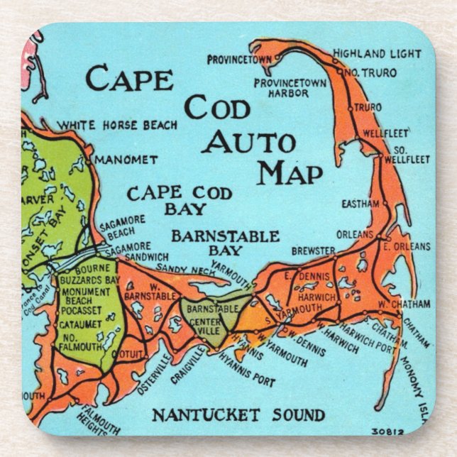 Posavasos Mapa colorido de Cape Cod  (Frente)
