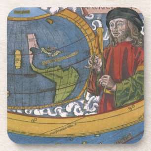 Posavasos Mapa de América con el explorador Amerigo Vespucci