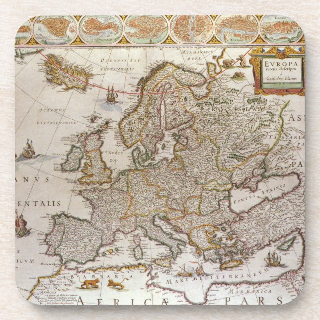 Posavasos Mapa de Antigüedades de Europa por Willem Jansz Bl (Frente)